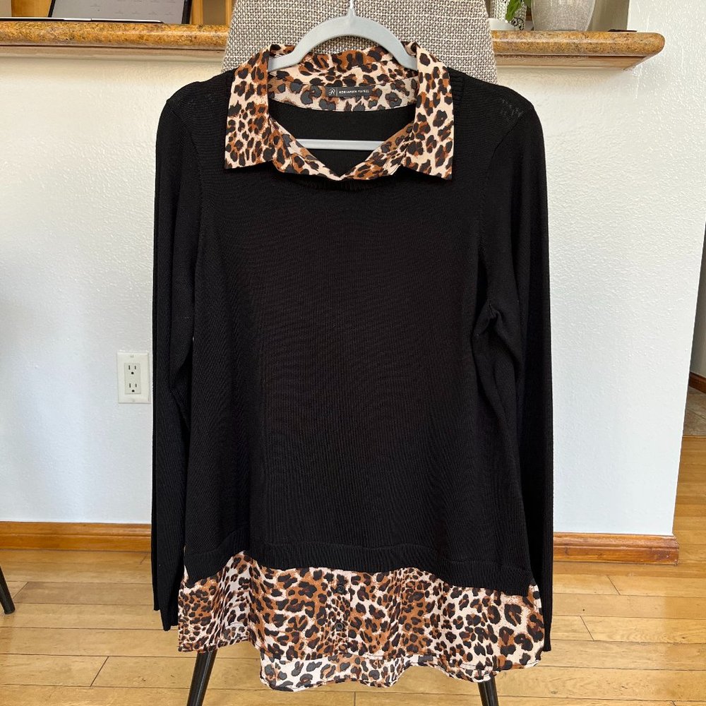 Adriana Pappell Layered Look Animal Print Sweater - See measurements!